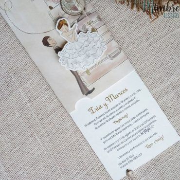 invitación de boda cardnovel novia bailarina y maletas