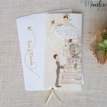 invitación de boda cardnovel novia bailarina y maletas