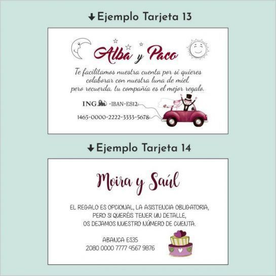 tarejtas bancarias para invitación de boda