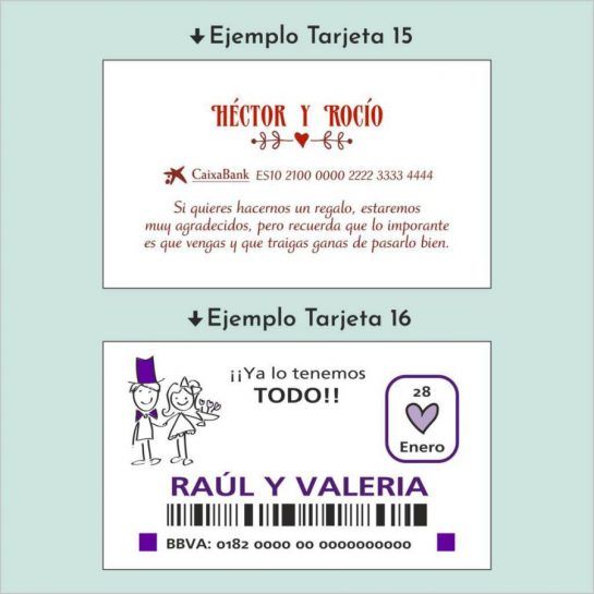 texto tarjeta numero de cuenta, agradecimiento