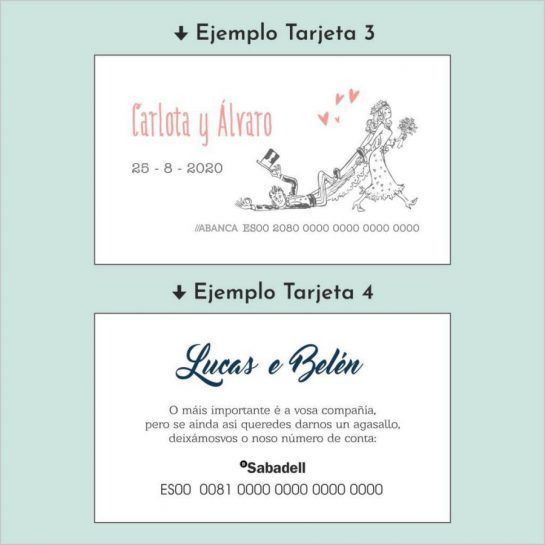 tarjetas cuenta bancaria para invitación boda
