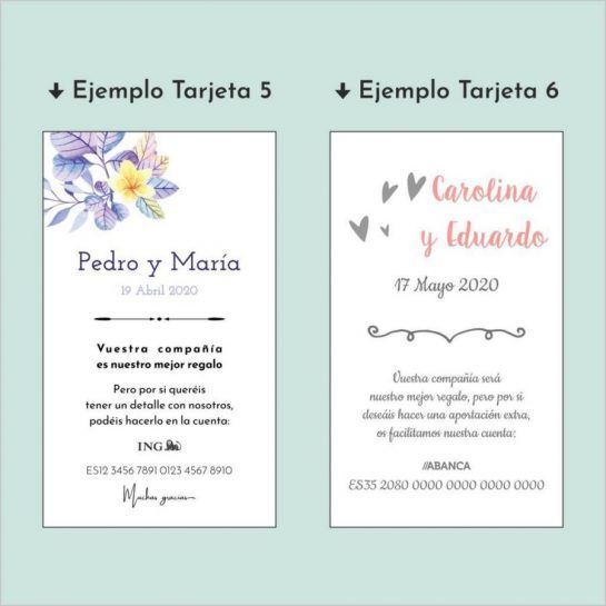 tarejtas bancarias para invitación de boda