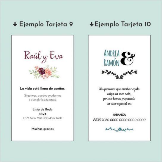 tarjetas cuenta banco para boda