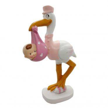 figura tarta, bautizo, cigüeña, rosa, 6569, bebe,