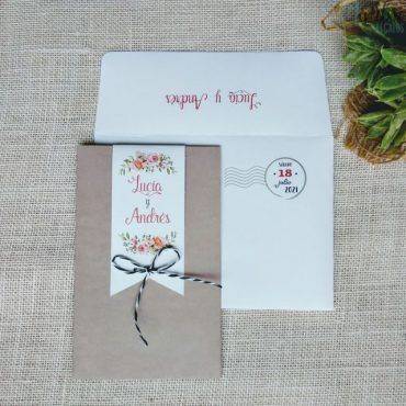 invitacion boda, 39732, cardnovel, rectangular, foto, kraft, flor, elegante