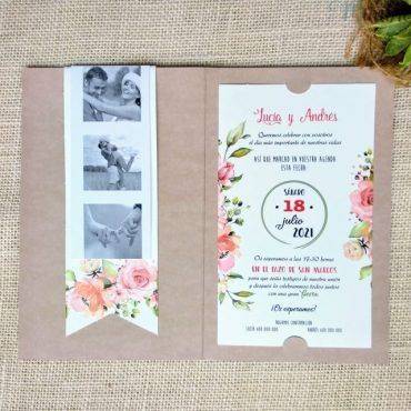 invitacion boda, 39732, cardnovel, rectangular, foto, kraft, flor, elegante