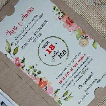 invitacion boda, 39732, cardnovel, rectangular, foto, kraft, flor, elegante