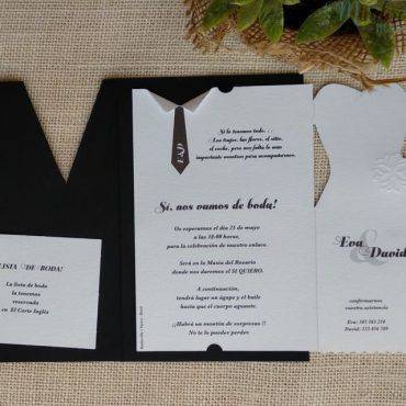 invitacion boda,, traje, novio, novia, belarto, rectangular, original,corbata, 726024