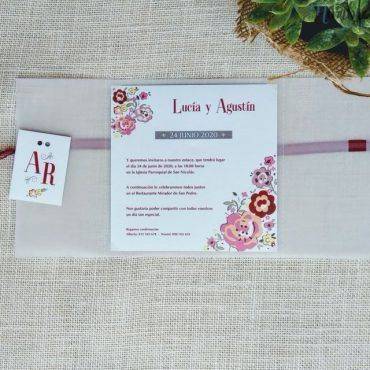 invitacion boda, 726039, belarto, cuadrada, lazo, granate, burdeos, elegante