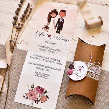39801, invitación, boda, cardnovel, caja, cilíndrica, flores, novios