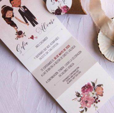 39801, invitación, boda, cardnovel, caja, cilíndrica, flores, novios