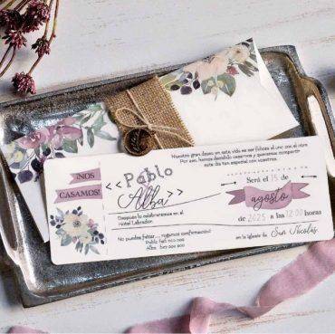 39805, invitación, boda, cardnovel, flores, estilo, sobre, tela, de, saco, cuerda