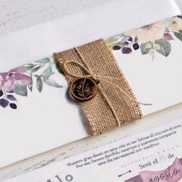 39805, invitación, boda, cardnovel, flores, estilo, sobre, tela, de, saco, cuerda