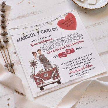 39808, invitación, boda, cardnovel, caja, puzle, furgoneta, novios