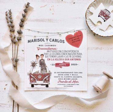 39808, invitación, boda, cardnovel, caja, puzle, furgoneta, novios