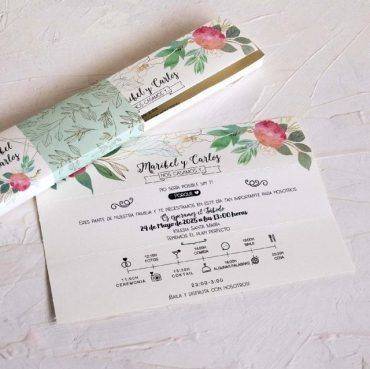 39821, invitación, boda, cardnovel, verde, flores, timeline