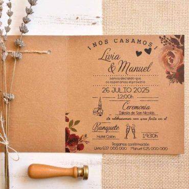 39825 invitación boda, cardnovel, vintage, cámara, fotos, flores