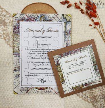 Minsk invitación boda puzle mapamundi