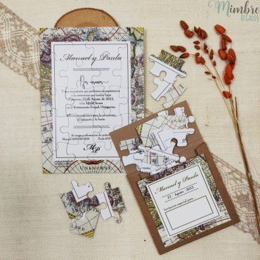 Minsk invitación boda puzle mapamundi