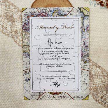 Minsk invitación boda puzle mapamundi