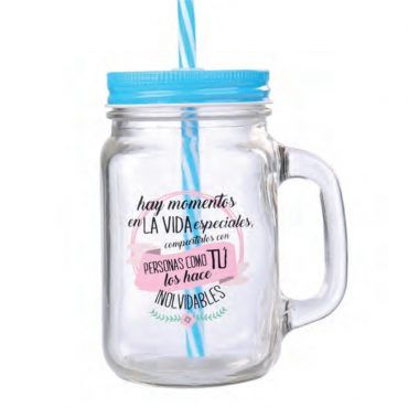 jarra de cristal con pajita y frases Disok 7123