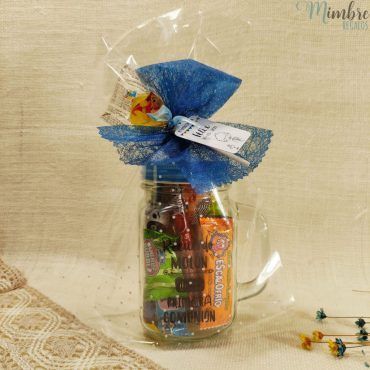jarra cristal recuerdo con pajita y chuches disok