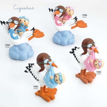 Figura para tarta de bautizo Cigüeña aviadora con bebé doper 1562 y 1563