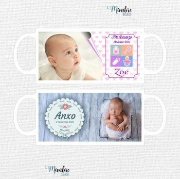 taza blanca cerámica bautizo personalizada