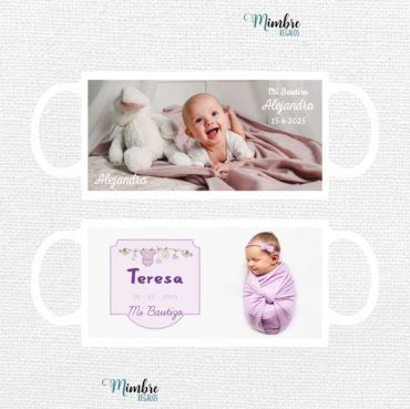 taza blanca cerámica bautizo personalizada