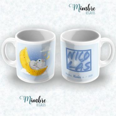 taza blanca de bautizo con foto de bebé
