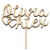 Cake topper de madera personalizado con nombres y corazones entrelazados